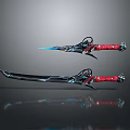 Dual Weapons With Long And Short Blades Red Handles Blue Decorative Accents Metallic Finish
