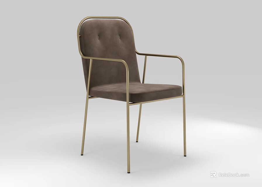 Modern Brown Velvet Accent Chair With Gold Metal Frame Tufted Backrest And Armrests 3d model 