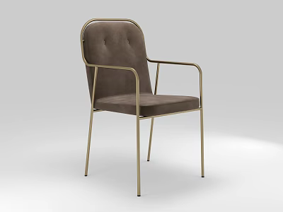 Modern Brown Velvet Accent Chair With Gold Metal Frame Tufted Backrest And Armrests 3d model