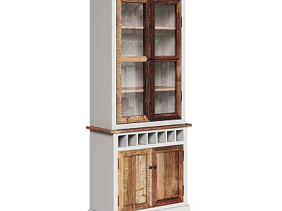Stylish Decorative Cabinet With Glass Doors And White Wooden Lower Cabinets Rustic Frame 3d model