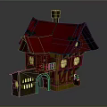 Cartoon Style House with Red Roof Yellow Walls Chimney and Windows Details