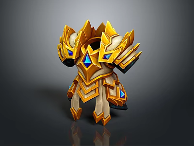 Golden Ornate Mechanical Armor With Blue Gems Spiked Geometric Design 3d model