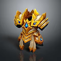 Golden Ornate Mechanical Armor With Blue Gems Spiked Geometric Design