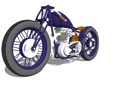 Classic Blue Motorcycle Style With White Accents Brown Seat Engine Details And Spoked Wheels 3d model