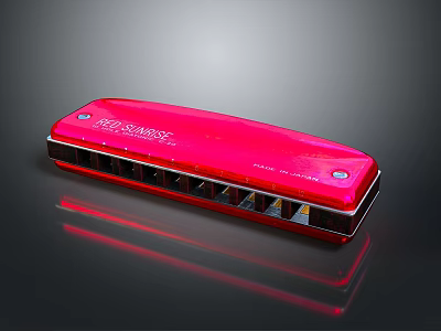 Red Hohner Harmonica With Smooth Metallic Surface And Multiple Reflective Holes 3d model