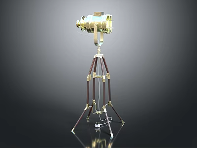 Vintage Brass Spotlight Equipment With Adjustable Tripod Stand And Metallic Body 3d model