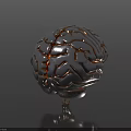 Silver Human Brain Organ Model With Detailed Surface Texture And Base Stand On Dark Background