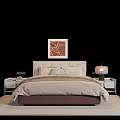 Modern Double Bed With Beige Bedding White Headboard And Bedside Tables With Lamp On Carpet