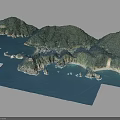 3D Terrain Model Featuring Green Mountains Blue Coastal Waters And White Shorelines 3d model