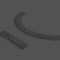 Winter Snow Covered Curved Architectural Pathway With Tire Tracks And Footprints