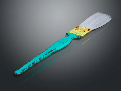Colorful Paintbrush With Turquoise Handle Red Dots Yellow Section And White Bristles 3d model