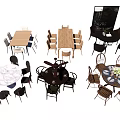 Various Dining Table Sets With Wooden Round Square Designs And Matching Chairs 3d model