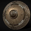 Decorative Round Metal Shield With Intricate Celtic Knots And Central Animal Head
