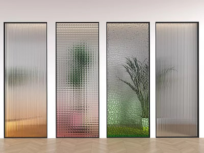 Modern Glass Partition Screens With Different Textures For Indoor Home Interior And Plants 3d model