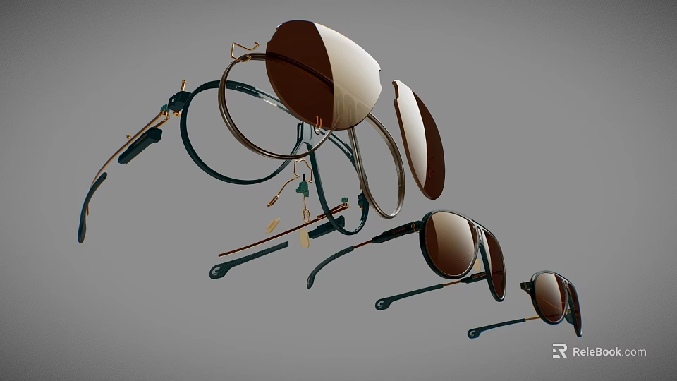 Unique Jewelry Pieces With Eyewear Inspired Design Gold Frames And Brown Lenses 3d model 