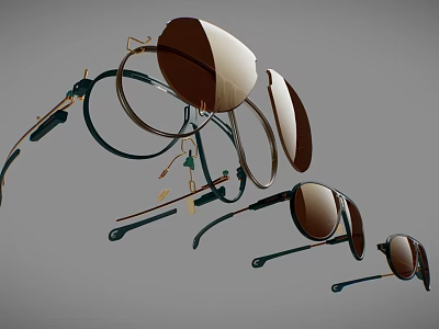 Unique Jewelry Pieces With Eyewear Inspired Design Gold Frames And Brown Lenses 3d model
