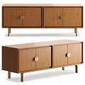 Modern Wooden Entryway Cabinet Sideboard With Round Brass Handles And Minimalist Design