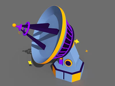 Cartoon Satellite Dish with Blue Yellow Purple Colors and Star Decorations 3d model