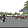 Zhongzhuang Farmers Market with Archway Covered Stalls and Pedestrians in Plaza Area