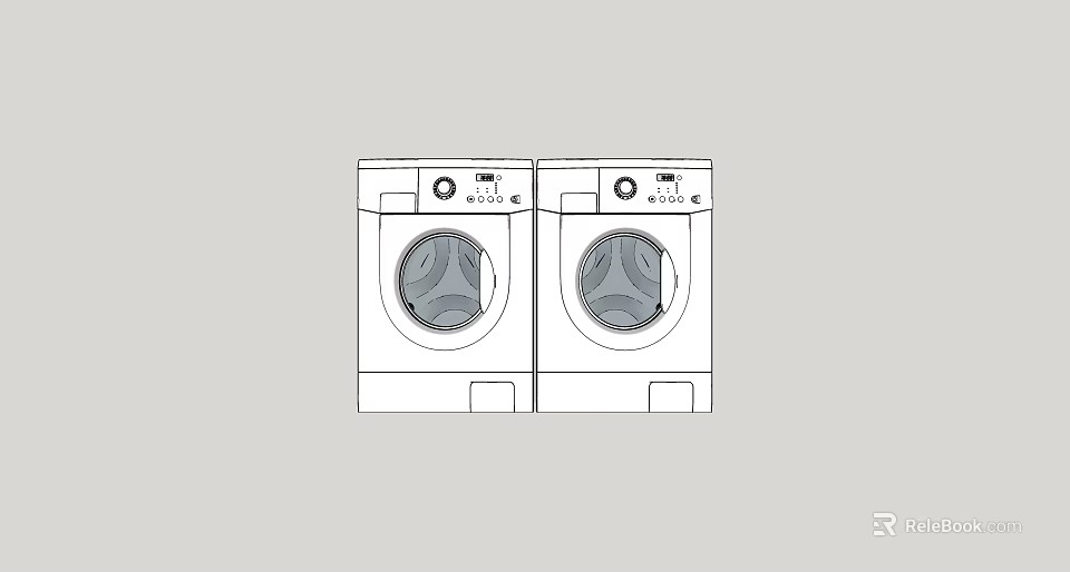 Two White Front Loading Washing Machines With Control Panels And Round Doors 3d model 