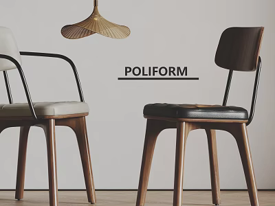 POLIFORM Modern Dining Chairs With Wooden Legs And Stylish Upholstered Seats 3d model