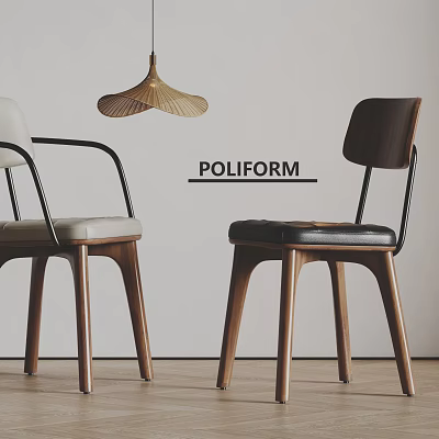 POLIFORM Modern Dining Chairs With Wooden Legs And Stylish Upholstered Seats 3d model