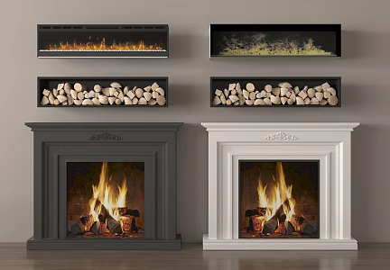 modern indoor fireplace flame firewood 3d model