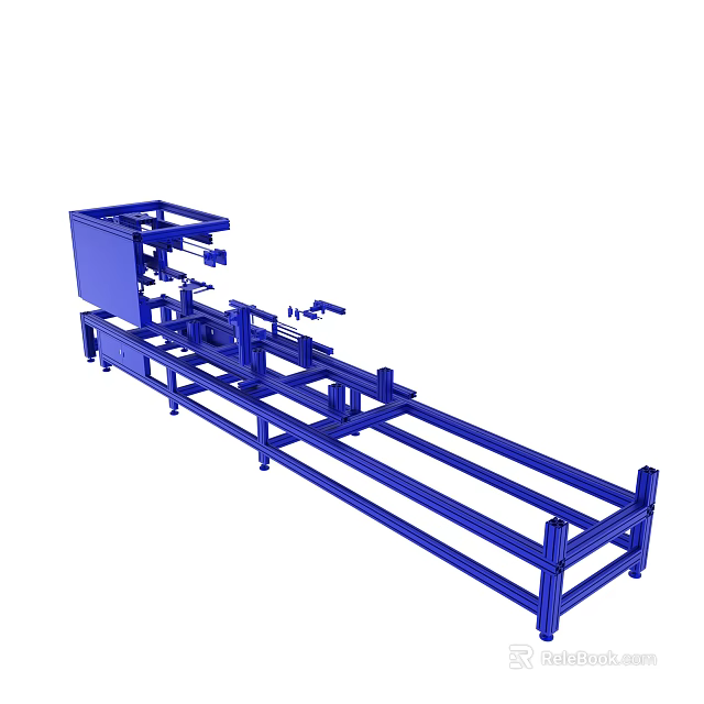 Detailed Blue Industrial Mechanical Structure With Metal Frame And Components 3d model