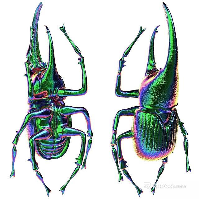 Decorative Ornament Set of Iridescent Metallic Stag Beetle Figurines for Home Decor Accent 3d model 