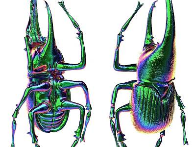 Decorative Ornament Set of Iridescent Metallic Stag Beetle Figurines for Home Decor Accent 3d model