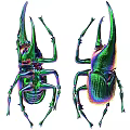 Decorative Ornament Set of Iridescent Metallic Stag Beetle Figurines for Home Decor Accent