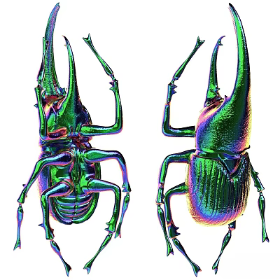 Decorative Ornament Set of Iridescent Metallic Stag Beetle Figurines for Home Decor Accent 3d model