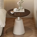 Modern Minimalist Side Table With Dark Wood Round Top And White Cone Base