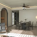 Warm Retro Integrated Living And Dining Room With Comfortable Furniture And Bright Natural Lighting