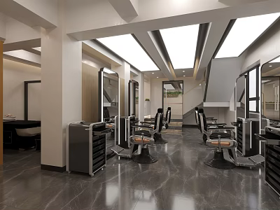 Modern Beauty Hair Salon Interior With Styling Chairs Wall Mirrors And Marble Flooring 3d model