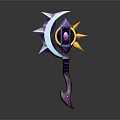 Mystical Crescent Star Magic Staff With Purple Handle Yellow Accents And Central Gemstone
