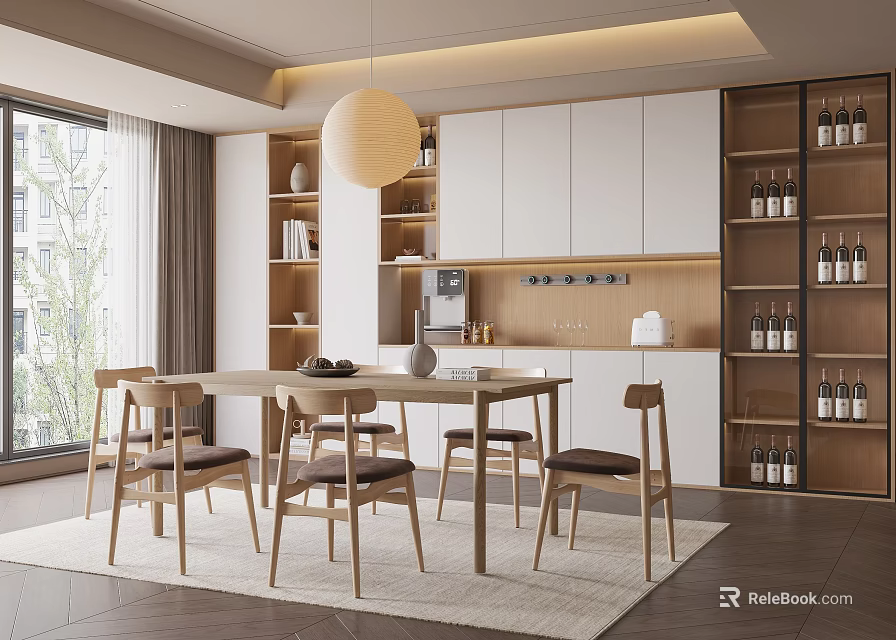 Modern Restaurant Open Kitchen Interior Design With Island Counter And Dining Area 3d model