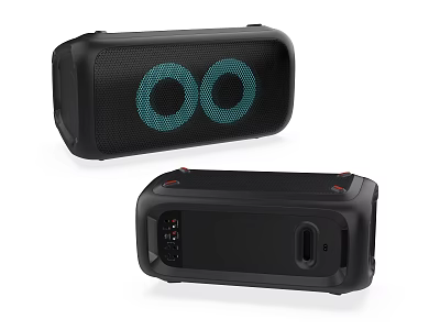 Sleek Black Wireless Speaker With Green Circular Design And Two Units With Ports 3d model