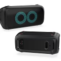 Sleek Black Wireless Speaker With Green Circular Design And Two Units With Ports