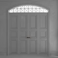 Classic White Double Doors With Arched Grille Window And White Walls