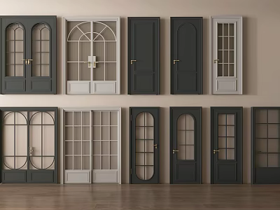 Various Styles of Hinged Doors with Glass Panels and Wooden Frames in Different Colors 3d model