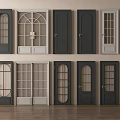 Various Styles of Hinged Doors with Glass Panels and Wooden Frames in Different Colors