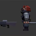 Red Eyed Red Haired Masked Creature Warrior With Mechanical Armor And Large Gun 3d model
