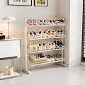 White Multi Tiered Shoe Rack for Storing Shoes in Modern Interior with Woven Basket
