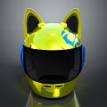 Commercial Equipment Yellow Helmet With Cat Ear Design Blue Accents And Black Visor