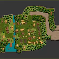 Cartoon Style Miniature Village Model With Colorful Houses Green Trees River And Roads