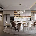 Modern Dining Room Interior With Round Table Chairs Pendant Light And Decorative Rug