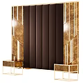 Elegant Luxury Gold Framed Decorative Panel With Dark Brown Upholstered Center And Geometric Patterns