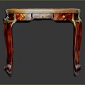 Classic Mahogany Table With Striped Wood Top And Ornate Carved Legs