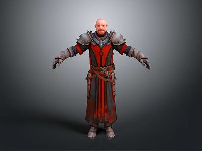 Game Movie Character With Bald Head Red Black Robe Armor Details Waist Belt Arms Outstretched 3d model